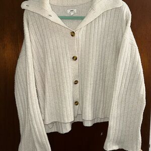 Aerie White Cardigan Sweater with Ribbed Texture